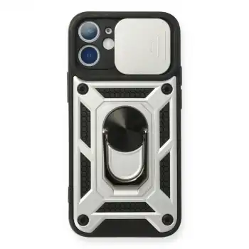 Apple İphone 11 Kılıf Pars Lens Yüzüklü Silikon - Gümüş