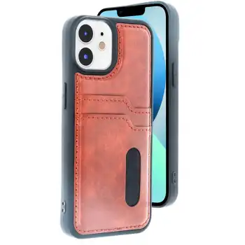 Apple İphone 11 Kılıf Sara Kartvizitli Deri Kılıf - Taba
