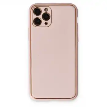 Apple İphone 11 Pro Max Kılıf Coco Deri Silikon Kapak - Pudra