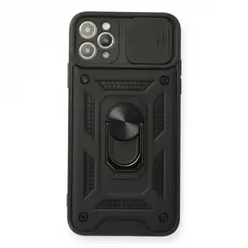 Apple İphone 11 Pro Max Kılıf Pars Lens Yüzüklü Silikon - Siyah