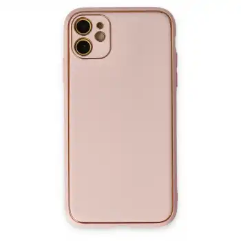 Apple İphone 12 Kılıf Coco Deri Silikon Kapak - Pudra