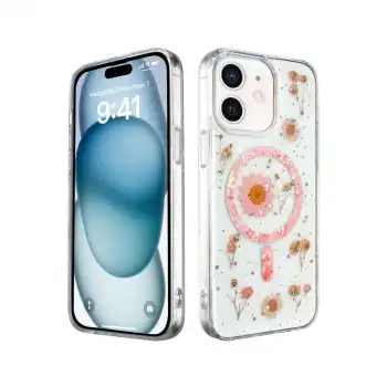 Apple İphone 12 Kılıf Daisy Simli Magsafe Kapak - Pembe