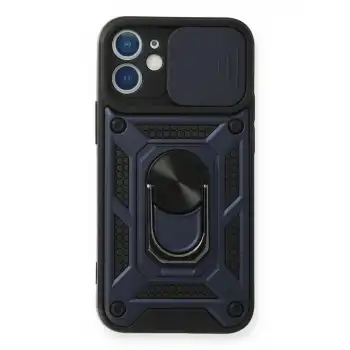 Apple İphone 12 Kılıf Pars Lens Yüzüklü Silikon - Lacivert