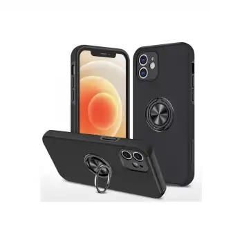 Apple İphone 12 Mini Kılıf Elit Yüzüklü Kapak - Siyah