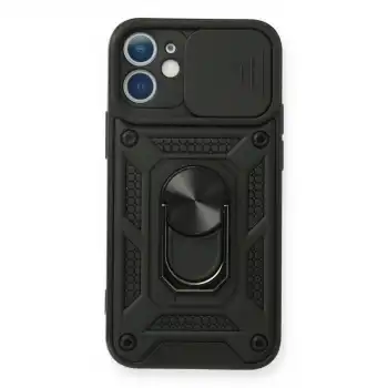 Apple İphone 12 Mini Kılıf Pars Lens Yüzüklü Silikon - Siyah