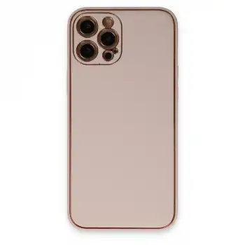 Apple İphone 12 Pro Max Kılıf Coco Deri Silikon Kapak - Pudra