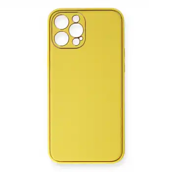 Apple İphone 12 Pro Max Kılıf Coco Deri Silikon Kapak - Sarı