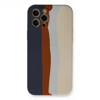 Apple İphone 12 Pro Max Kılıf Ebruli Lansman Silikon - Lacivert-krem
