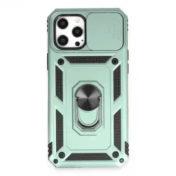 Apple İphone 12 Pro Max Kılıf Pars Lens Yüzüklü Silikon - Yeşil