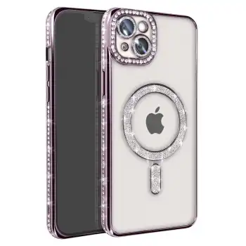 Apple İphone 14 Kılıf Joke Simli Magneticsafe Kılıf - Derin Mor