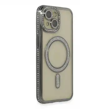 Apple İphone 14 Kılıf Joke Simli Magneticsafe Kılıf - Gri