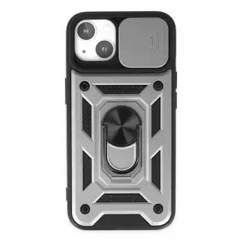 Apple İphone 14 Kılıf Pars Lens Yüzüklü Silikon - Gümüş