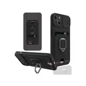 Apple İphone 14 Plus Kılıf Zuma Kartvizitli Yüzüklü Silikon - Siyah