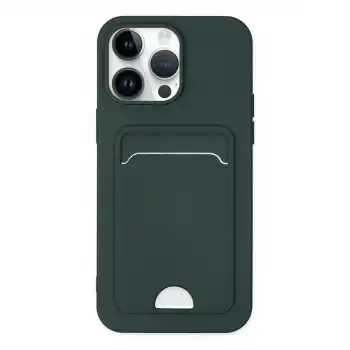 Apple İphone 14 Pro Kılıf Kelvin Kartvizitli Silikon - Koyu Yeşil