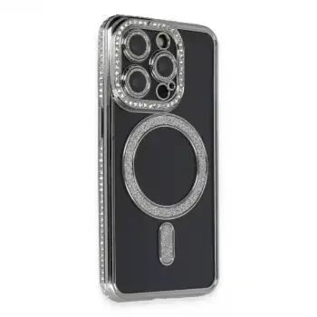 Apple İphone 14 Pro Max Kılıf Joke Simli Magneticsafe Kılıf - Gri