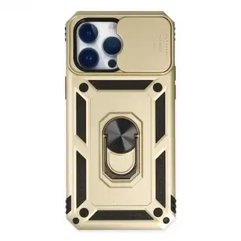 Apple İphone 14 Pro Max Kılıf Pars Lens Yüzüklü Silikon - Gold