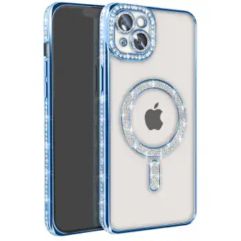 Apple İphone 15 Kılıf Joke Simli Magneticsafe Kılıf - Mavi