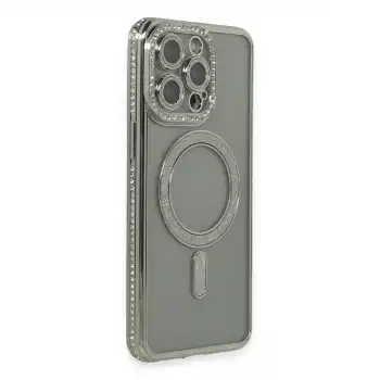 Apple İphone 15 Pro Kılıf Joke Simli Magneticsafe Kılıf - Gri