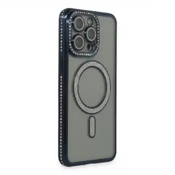 Apple İphone 15 Pro Kılıf Joke Simli Magneticsafe Kılıf - Lacivert