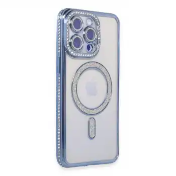 Apple İphone 15 Pro Kılıf Joke Simli Magneticsafe Kılıf - Mavi