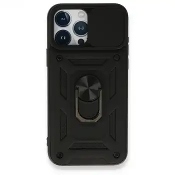 Apple İphone 15 Pro Kılıf Pars Lens Yüzüklü Silikon - Siyah