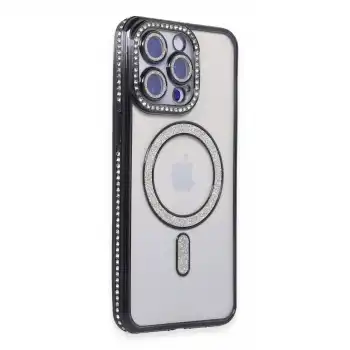 Apple İphone 15 Pro Max Kılıf Joke Simli Magneticsafe Kılıf - Siyah