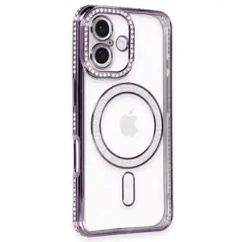 Apple İphone 16 Kılıf Joke Simli Magneticsafe Kılıf - Derin Mor