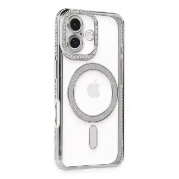 Apple İphone 16 Kılıf Joke Simli Magneticsafe Kılıf - Gümüş