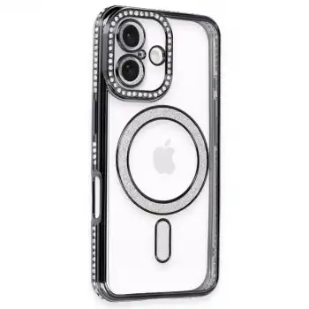Apple İphone 16 Kılıf Joke Simli Magneticsafe Kılıf - Siyah