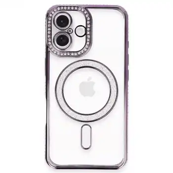 Apple İphone 16 Plus Kılıf Joke Simli Magneticsafe Kılıf - Derin Mor