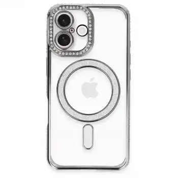 Apple İphone 16 Plus Kılıf Joke Simli Magneticsafe Kılıf - Gri