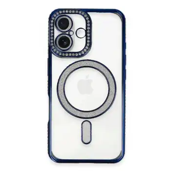 Apple İphone 16 Plus Kılıf Joke Simli Magneticsafe Kılıf - Lacivert