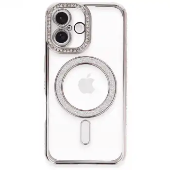 Apple İphone 16 Plus Kılıf Joke Simli Magneticsafe Kılıf - Pembe