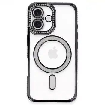 Apple İphone 16 Plus Kılıf Joke Simli Magneticsafe Kılıf - Siyah