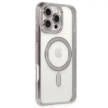 Apple İphone 16 Pro Kılıf Joke Simli Magneticsafe Kılıf - Pembe