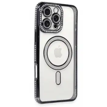 Apple İphone 16 Pro Kılıf Joke Simli Magneticsafe Kılıf - Siyah