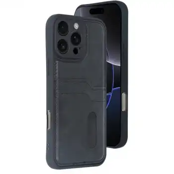 Apple İphone 16 Pro Kılıf Sara Kartvizitli Deri Kılıf - Siyah