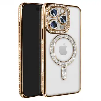 Apple İphone 16 Pro Max Kılıf Joke Simli Magneticsafe Kılıf - Gold