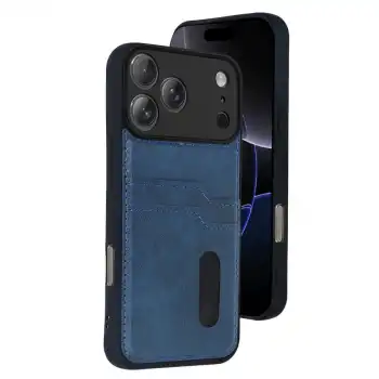 Apple İphone 17 Pro Max Sara Kartvizitli Deri Kılıf - Lacivert