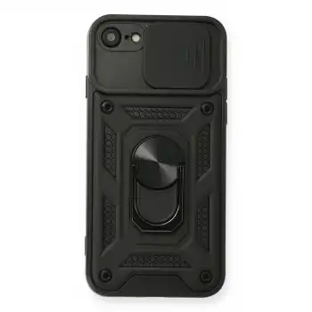 Apple İphone 7 Kılıf Pars Lens Yüzüklü Silikon - Siyah