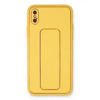 Apple İphone Xs Max Kılıf Coco Deri Standlı Kapak - Sarı