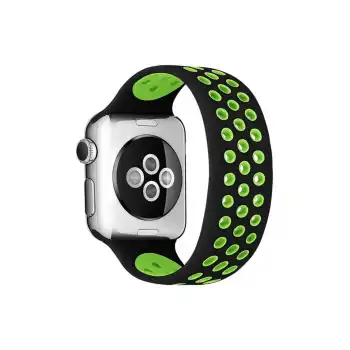 Apple Watch 38mm Ayarlı Delikli Silikon Kordon (saat Değildir) - Siyah-yeşil