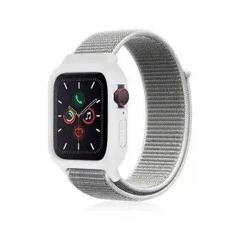 Apple Watch 38mm Hasırlı Cırtcırtlı Kasalı Kordon - Beyaz