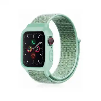 Apple Watch 38mm Hasırlı Cırtcırtlı Kasalı Kordon - Turkuaz