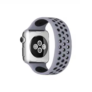 Apple Watch 42mm Ayarlı Delikli Silikon Kordon (saat Değildir) - Gri-siyah