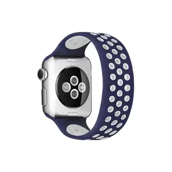 Apple Watch 42mm Ayarlı Delikli Silikon Kordon - Lacivert-beyaz
