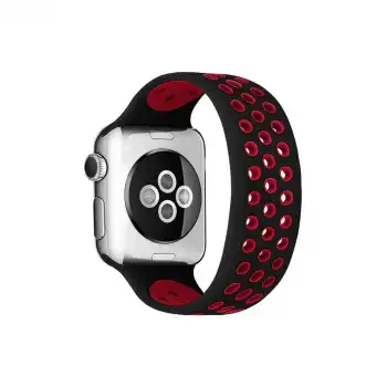 Apple Watch 42mm Ayarlı Delikli Silikon Kordon - Siyah-kırmızı