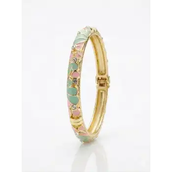 AQua Petal Pembe  & Su Yeşili Mine İşlemeli Kelepçe Bileklik - Kbl0451
