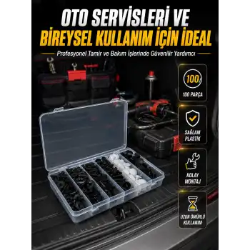 Araç Kapı Döşemesi ve Tampon Klipsi Seti Universal Plastik Sabitleme Klipsi 100 Parça