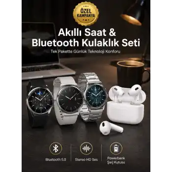 Aynalı Bluetooth Kulaklık Yeni Nesil Akıllı Saat Titreşimli Nabız Ölçer Spor Modları